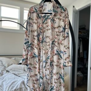 Forever 21 kimono button down slit in back floral bird top